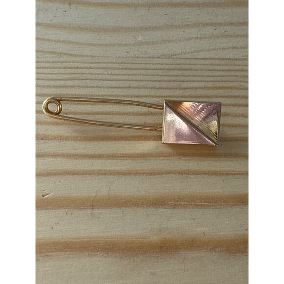 Gold Tone Geometric Safety Pin Brooch - Picture 1 of 4